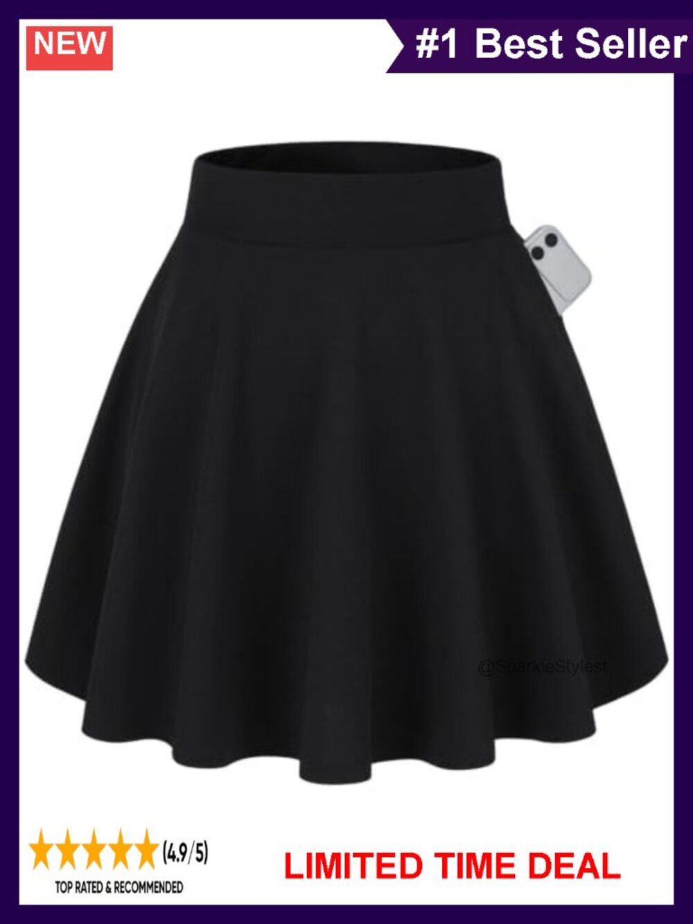 High Waist A-Line Flared Mini Skater Skirt with Pockets